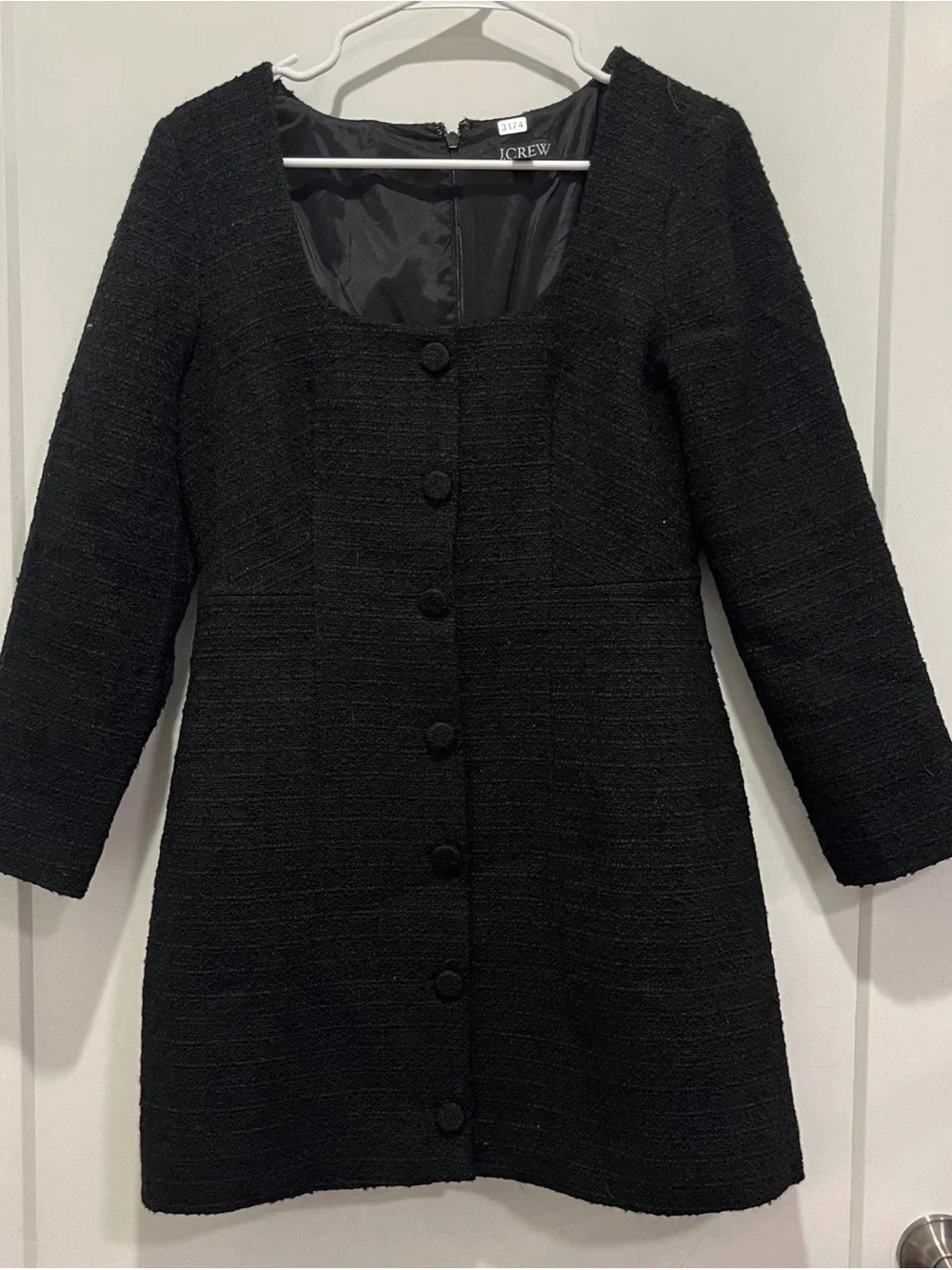 J. Crew Black Textured Button-Front Coat Dress